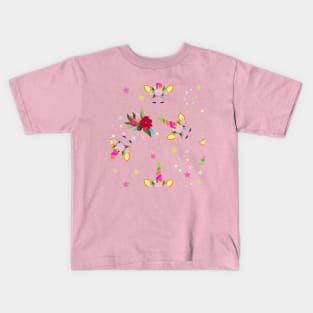 Magical unicorn with mix flowers pattern Kids T-Shirt